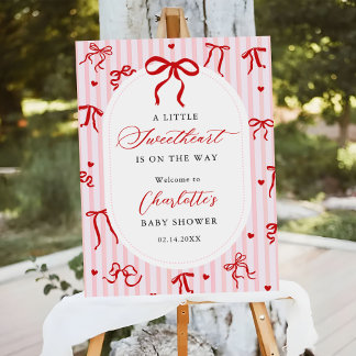 Pink Red Bow Valentine Baby Shower Welcome Foam Board