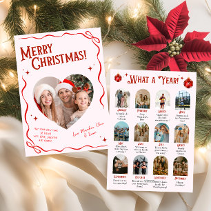 Pink & Red Bow Year in Review Christmas Holiday Card
