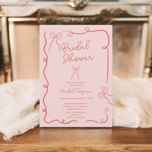 Pink red bows ribbons illustrations Bridal shower Invitation