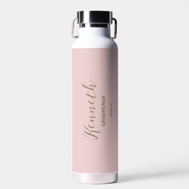 Pink Red Bronze Modern Monogram Bachelor  Water Bottle (Front)