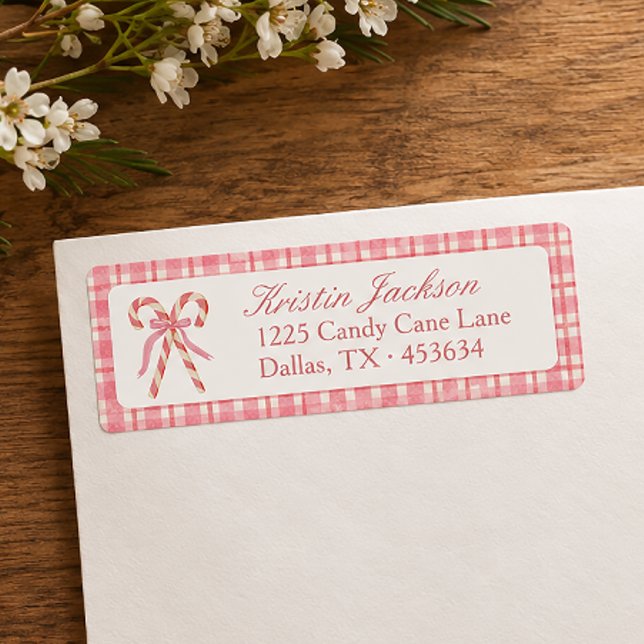 Pink & Red Candy Cane Envelope Return  Label (Creator Uploaded)