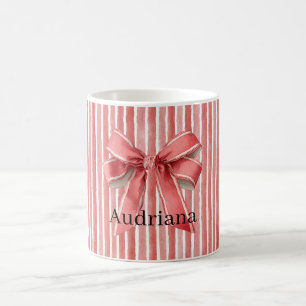 Pink Red Candy Cane Stripes Bow Coffee Mug