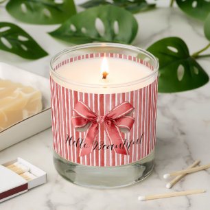 Pink Red Candy Cane Stripes Bow Scented Candle
