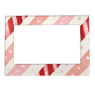 Pink Red Candy Cane Stripes Magnetic Frame