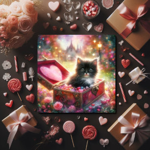 Pink Red Candy Hearts Tuxedo Kitten Valentine Holiday Card