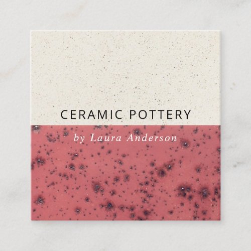 PINK RED CERAMIC POTTERY GLAZED SPECKLED TEXTURE SQUARE BUSINESS CARD