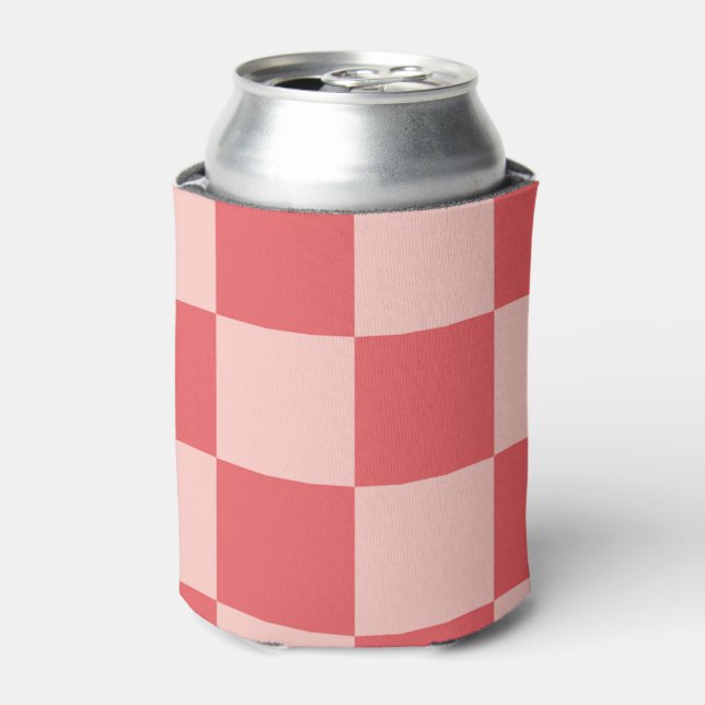 Pink Red Checkerboard Retro Classic Checks Can Cooler (Can Front)