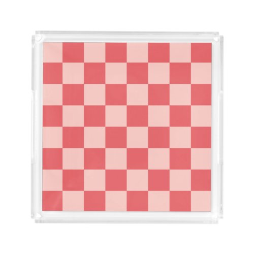Pink Red Checkered Gingham Pattern Acrylic Tray