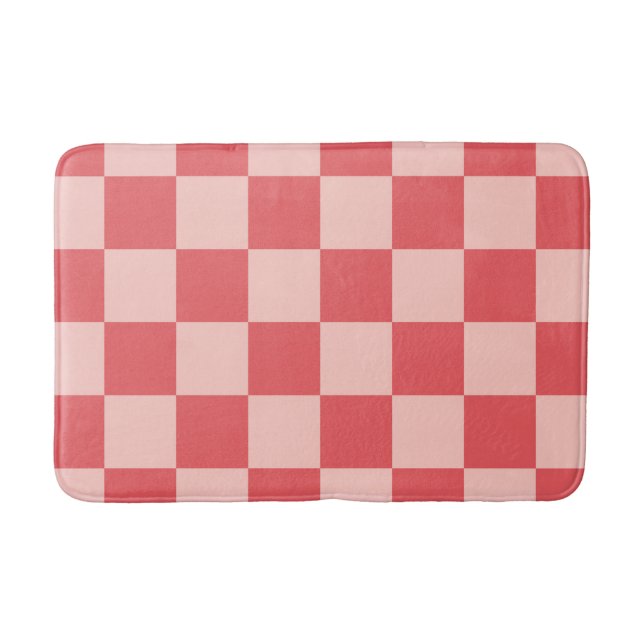 Pink Red Checkered Gingham Pattern Bath Mat (Front)