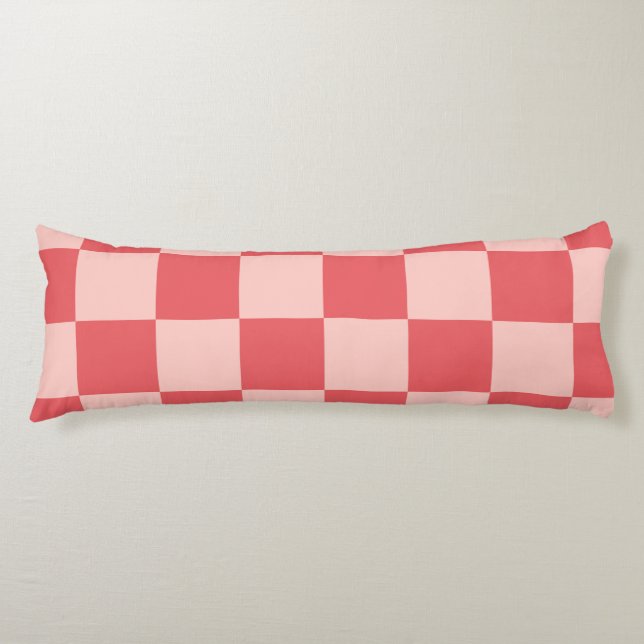Pink Red Checkered Gingham Pattern Body Pillow (Front)