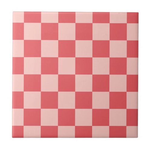 Pink Red Checkered Gingham Pattern Ceramic Tile