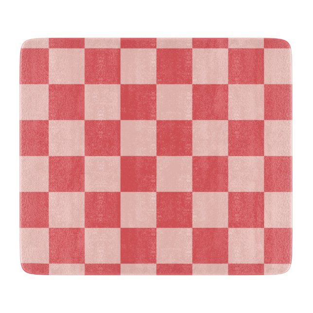 Pink Red Checkered Gingham Pattern Cutting Board (Front)
