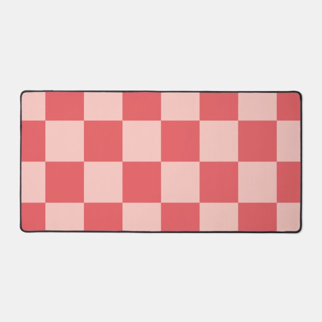 Pink Red Checkered Gingham Pattern Desk Mat (Front)
