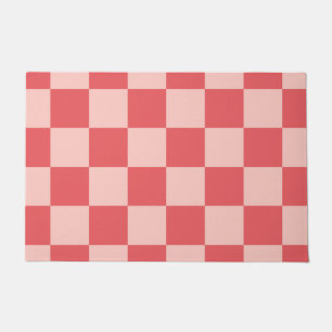 Pink Red Checkered Gingham Pattern Doormat