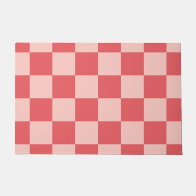Pink Red Checkered Gingham Pattern Doormat (Front)