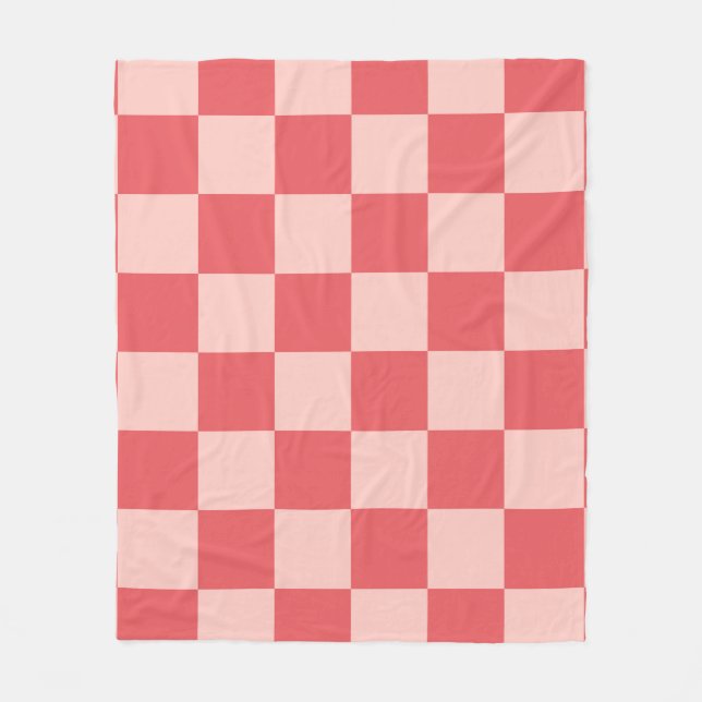 Pink Red Checkered Gingham Pattern Fleece Blanket (Front)