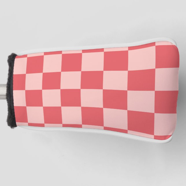 Pink Red Checkered Gingham Pattern Golf Head Cover (Front)