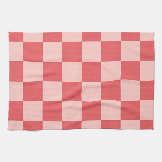 Pink Red Checkered Gingham Pattern Kitchen Towel (Horizontal)