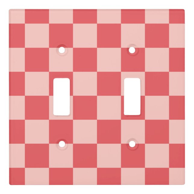 Pink Red Checkered Gingham Pattern Light Switch Cover (Front)