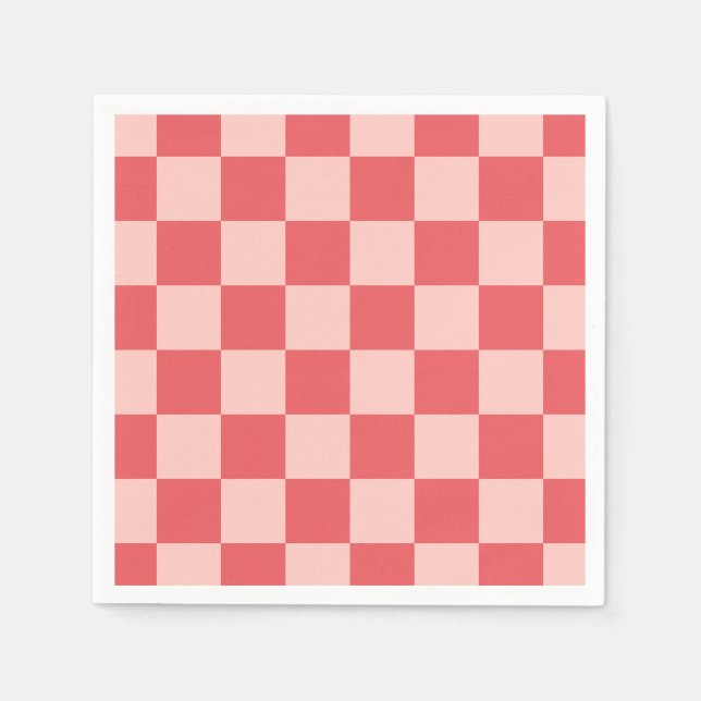Pink Red Checkered Gingham Pattern Napkins (Front)