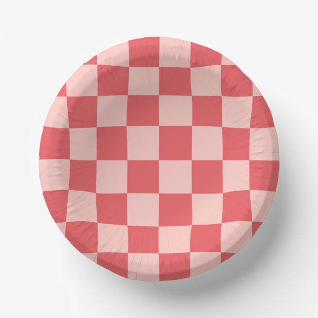 Pink Red Checkered Gingham Pattern Paper Bowls (Front)