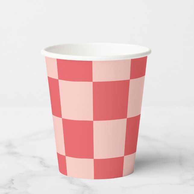 Pink Red Checkered Gingham Pattern Paper Cups (Front)