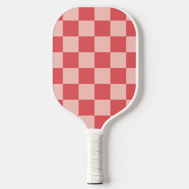 Pink Red Checkered Gingham Pattern Pickleball Paddle (Front)