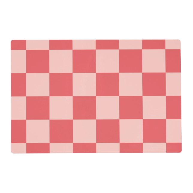 Pink Red Checkered Gingham Pattern Placemat (Front)
