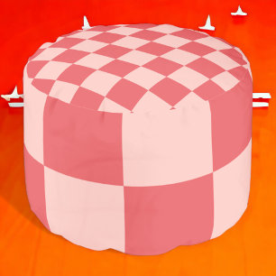 Pink Red Checkered Gingham Pattern Pouf