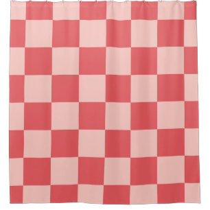 Pink Red Checkered Gingham Pattern Shower Curtain