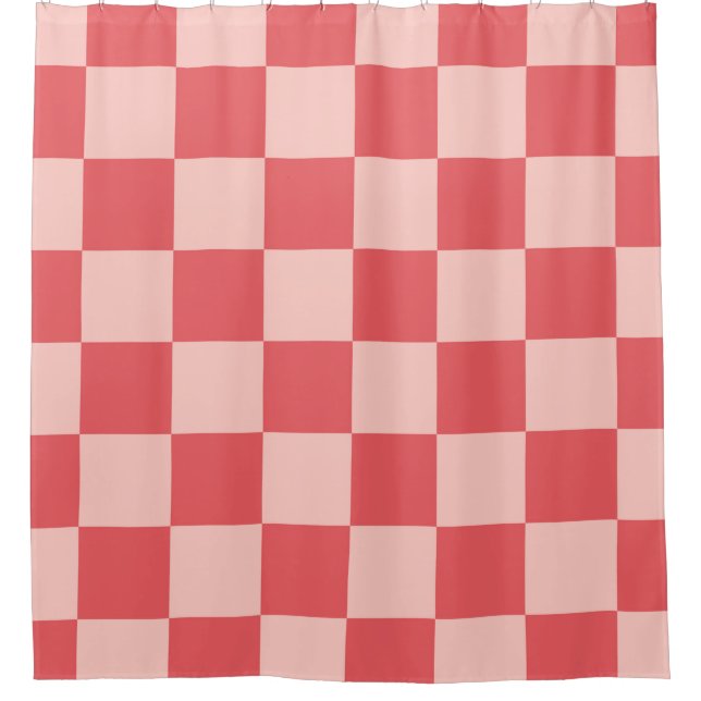 Pink Red Checkered Gingham Pattern Shower Curtain (Front)