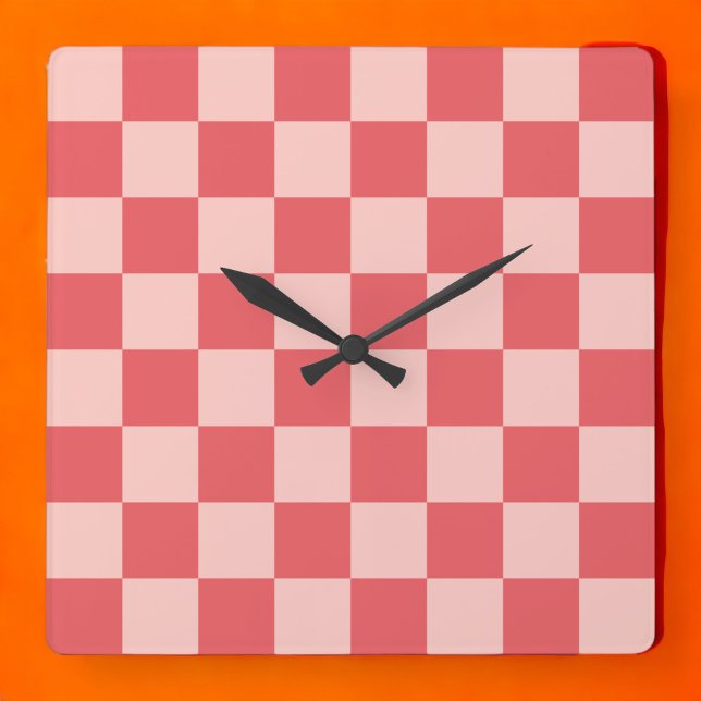 Pink Red Checkered Gingham Pattern Square Wall Clock (Zazzle Pink Red Checkered Gingham Pattern Square Wall Clock)