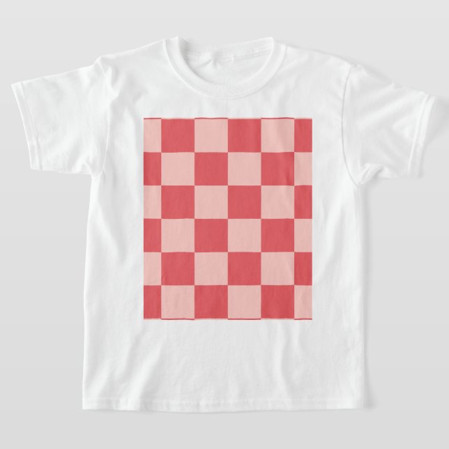 Pink Red Checkered Gingham Pattern T-Shirt (Laydown)