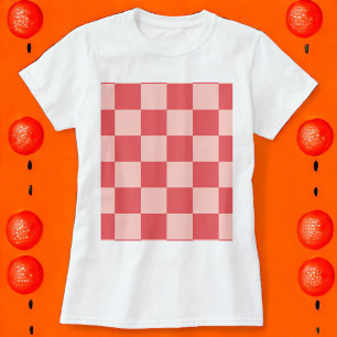 Pink Red Checkered Gingham Pattern T-Shirt