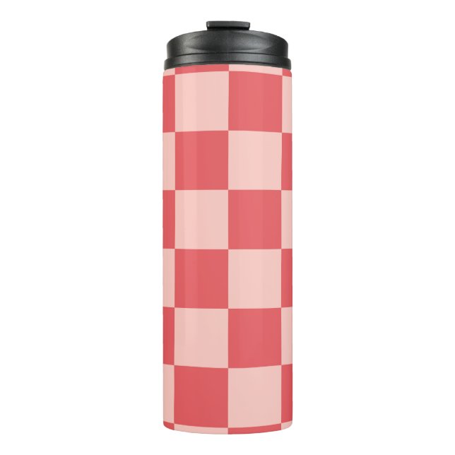 Pink Red Checkered Gingham Pattern Thermal Tumbler (Front)