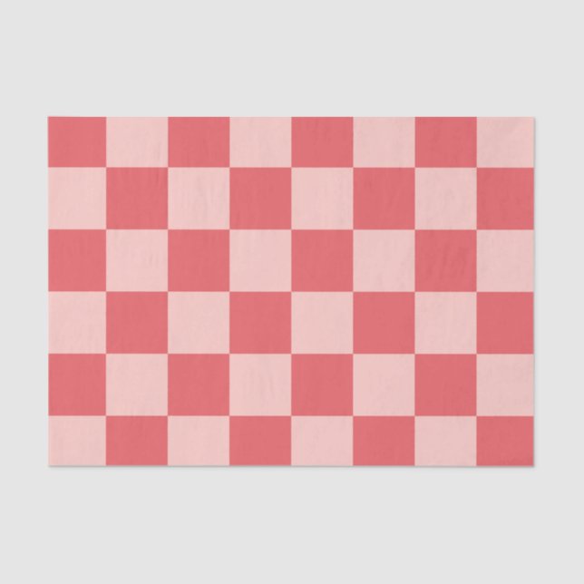 Pink Red Checkered Gingham Pattern Tissue Paper (Front)