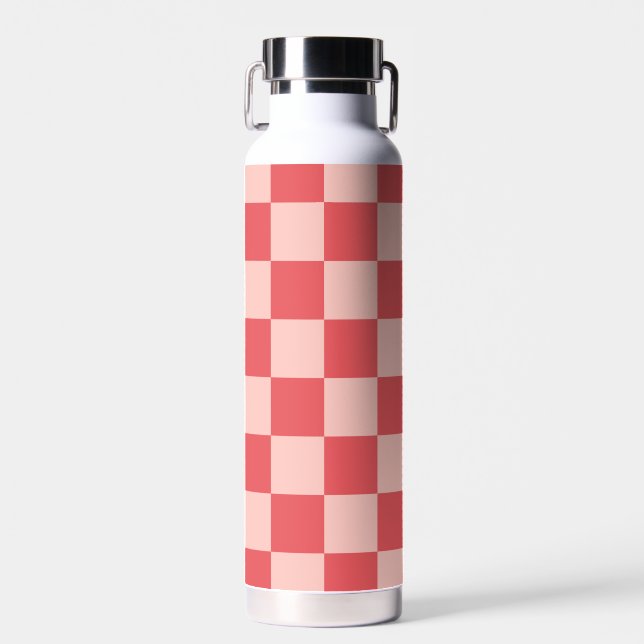 Pink Red Checkered Gingham Pattern Water Bottle (Front)
