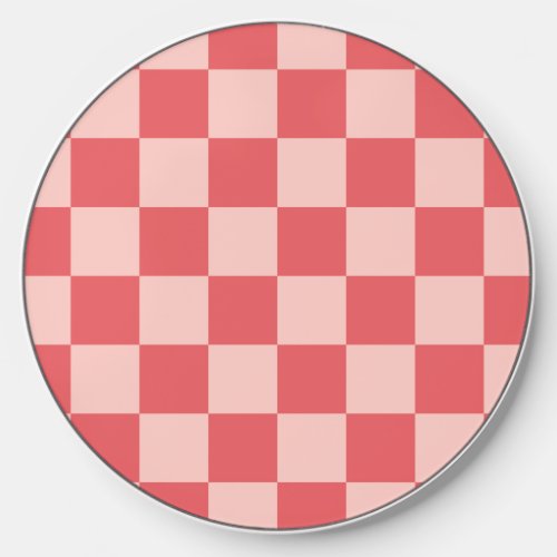 Pink Red Checkered Gingham Pattern Wireless Charger