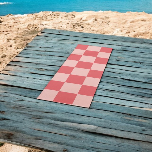 Pink Red Checkered Gingham Pattern Yoga Mat (Creator Uploaded)