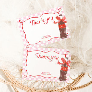 Pink & Red Checkered Retro Girls Baby Shower Thank You Card