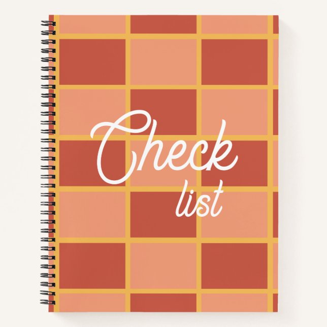 Pink Red Checkered Square Pattern Notebook (Front)