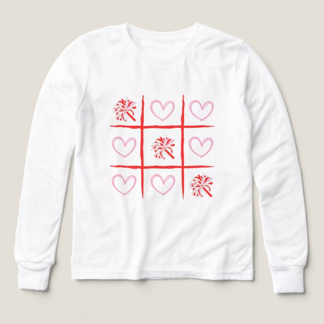 Pink & Red Cheer Tic-Tac-Toe Valentine's Day  Tri-Blend Shirts (Design Front)