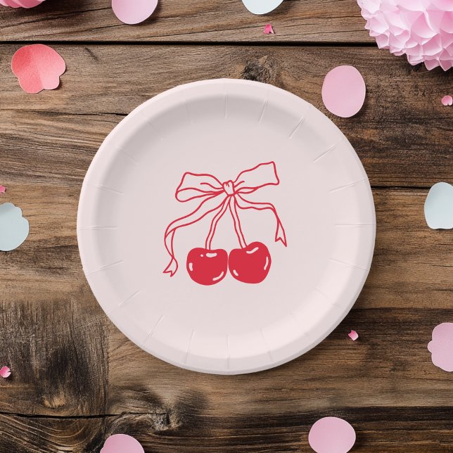 Pink & Red Cherry Birthday Paper Plates (Creator Uploaded)