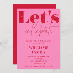 Pink Red Christmas Party Let's celebrate Invitation