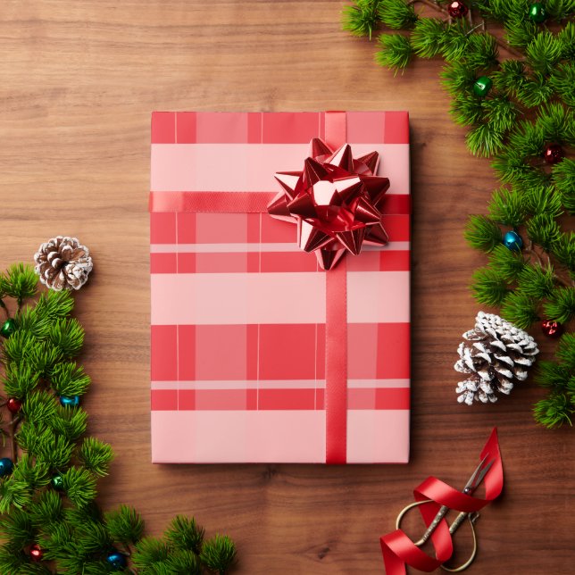 Pink Red Christmas Plaid  Wrapping Paper (Holiday Gift)