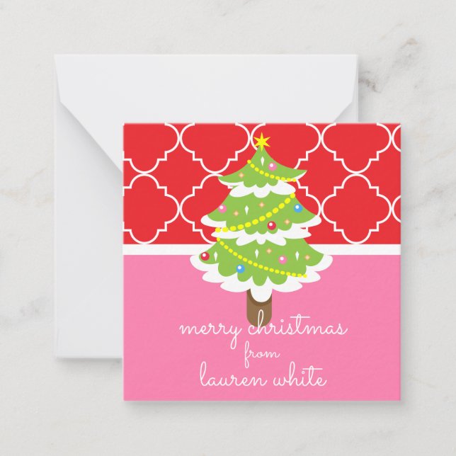 Pink & Red Christmas Tree Gift Enclosure Cards (Front)