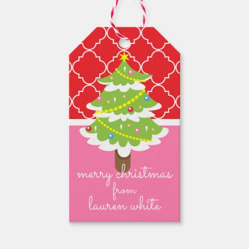 Pink  Red Christmas Tree Personalized Gift Tags