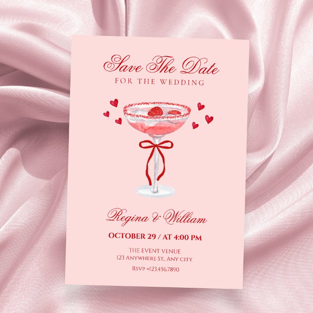 Pink red cocktail bow wedding  save the date (Creator Uploaded)