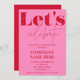 Pink Red Company Christmas Party  Let's celebrate Invitation