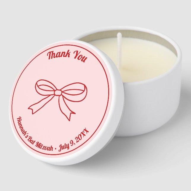 Pink & Red Coquette Bow Bat Mitzvah Favor Candles (Corner)
